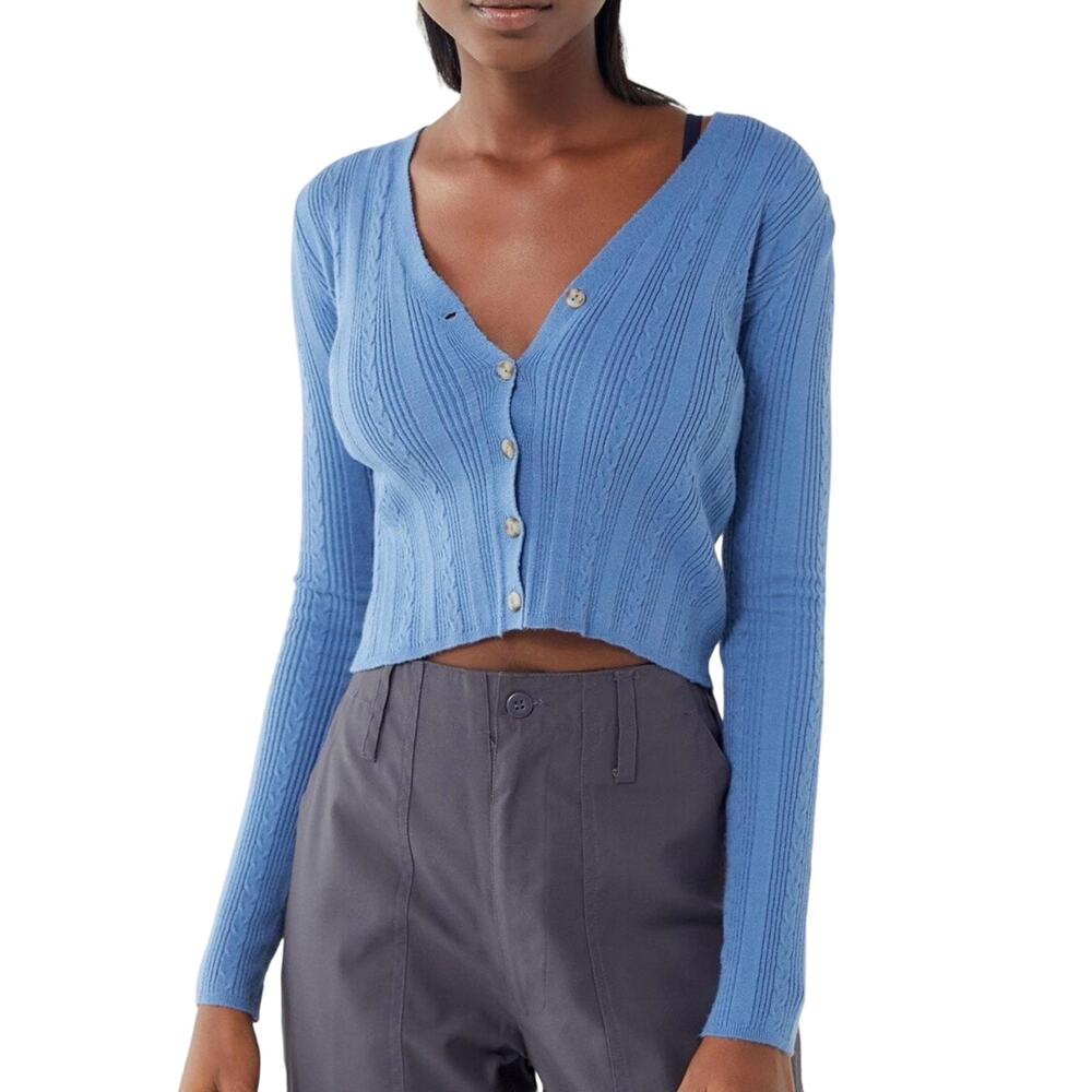 Urban Outfitters Dolores Blue Cable Knit Cardigan Sweater Size Small